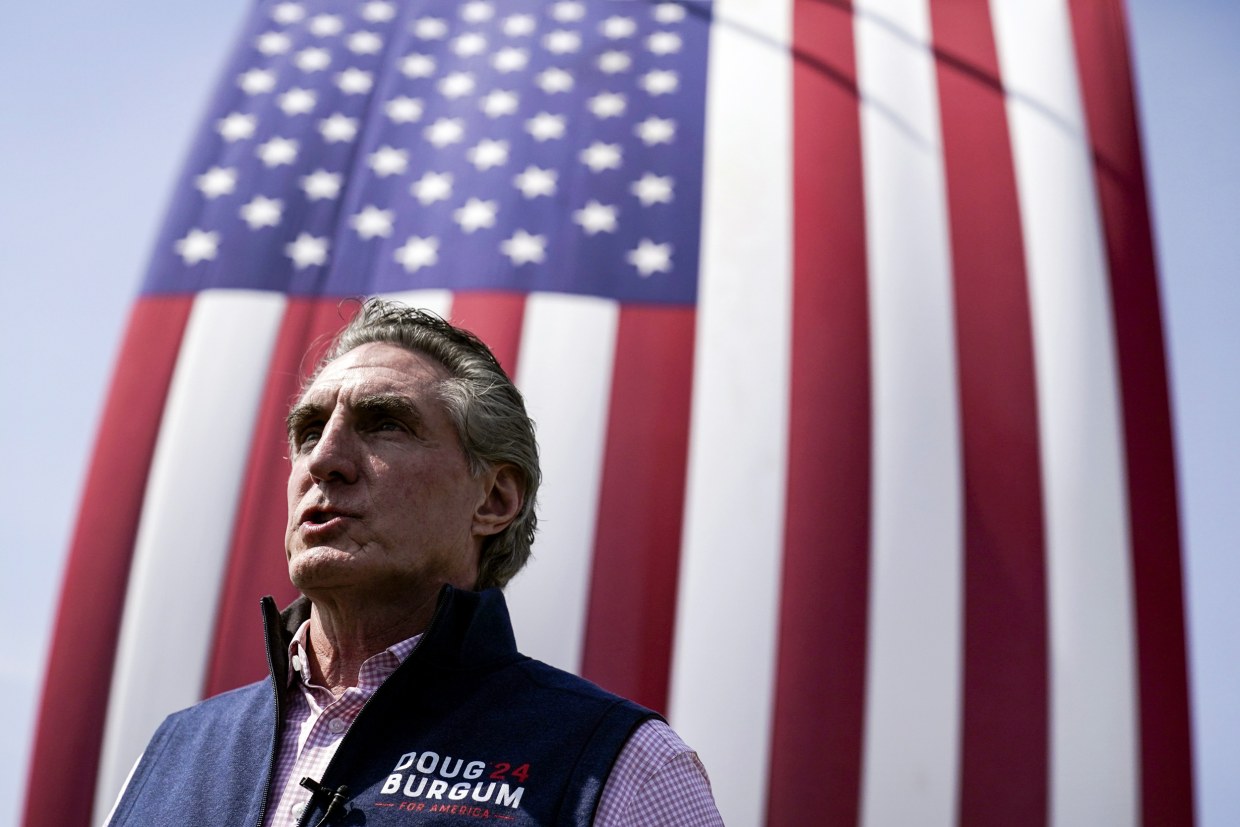 Republican presidential candidate North Dakota Gov. Doug Burgum in Elkhart, Iowa, on June 9, 2023.