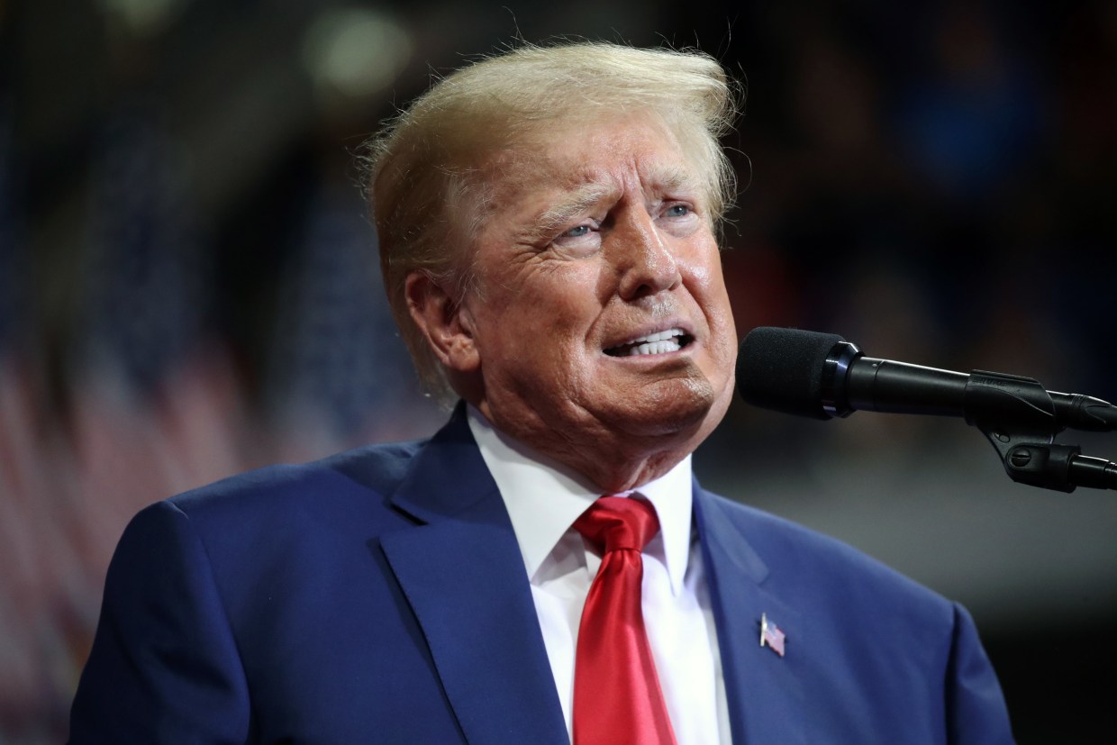 Former President Donald Trump speaks in Wilkes-Barre, Pa.