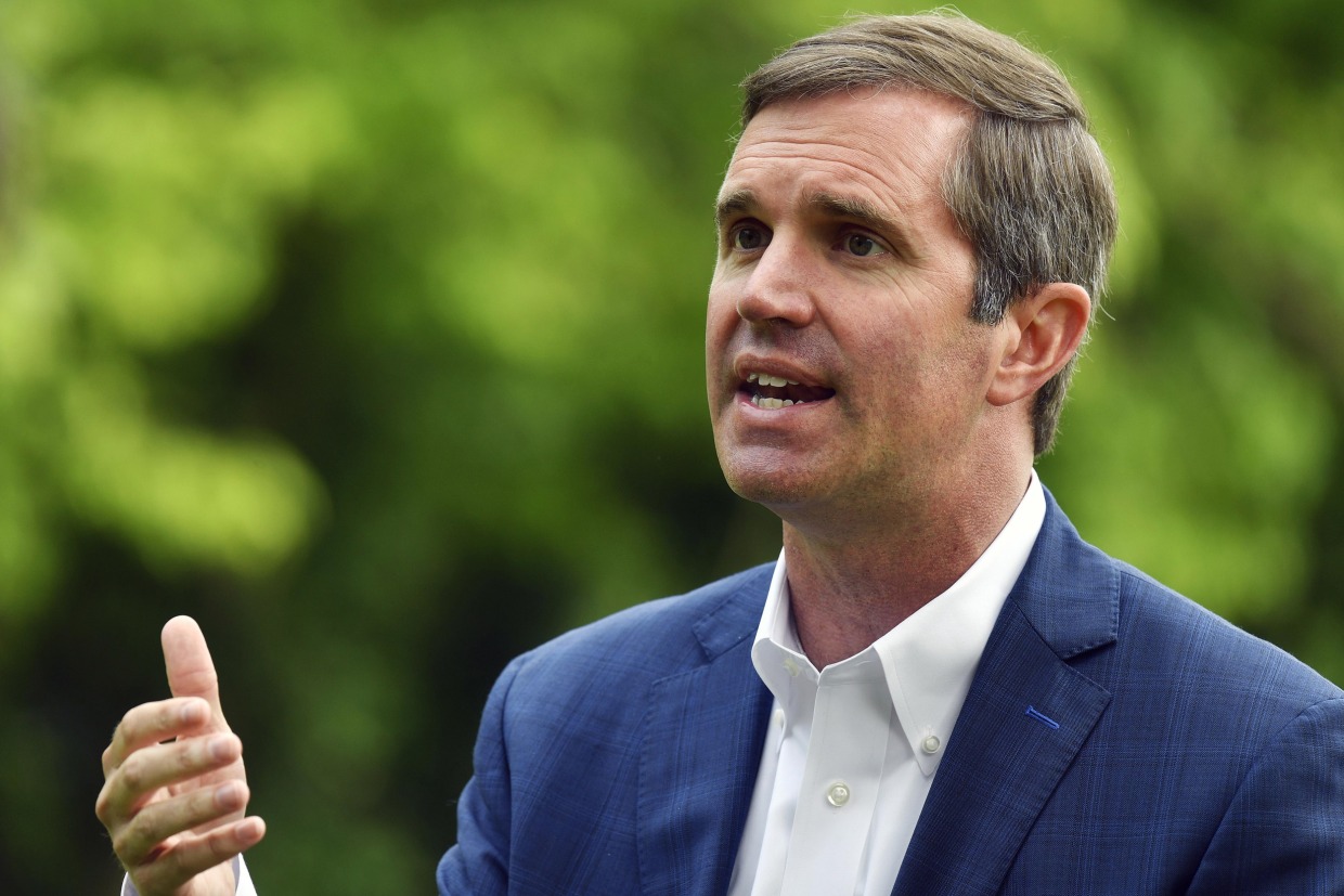 Gov. Andy Beshear speaks during an interview in Versailles, Ky