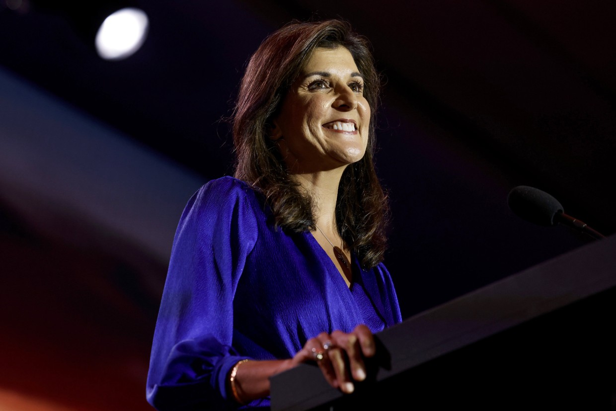 Republican presidential candidate Nikki Haley speaks at the Christians United for Israel summit on July 17, 2023 in Arlington, Va.