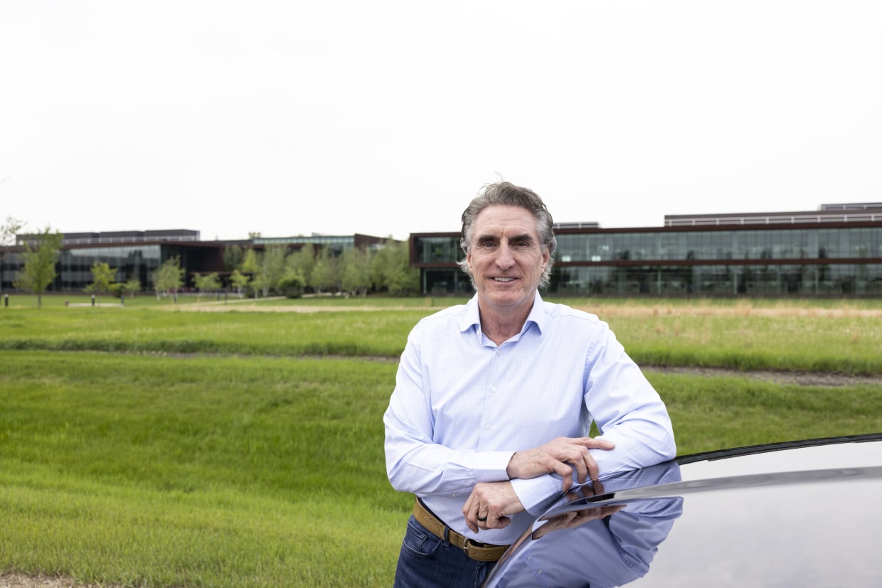 Doug Burgum outside the Microsoft offices in Fargo, N.D.