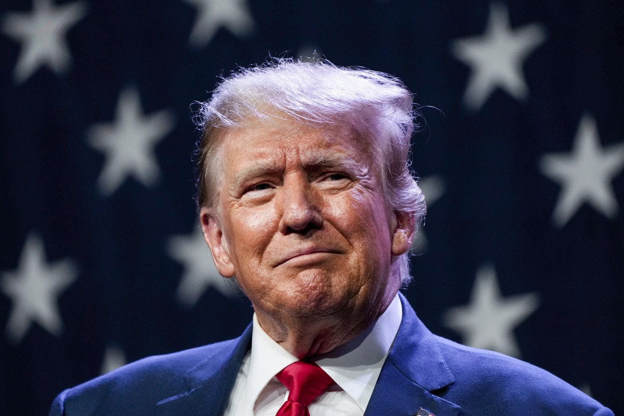 Republican presidential candidate former president Donald Trump in Des Moines, Iowa, on July 28, 2023.