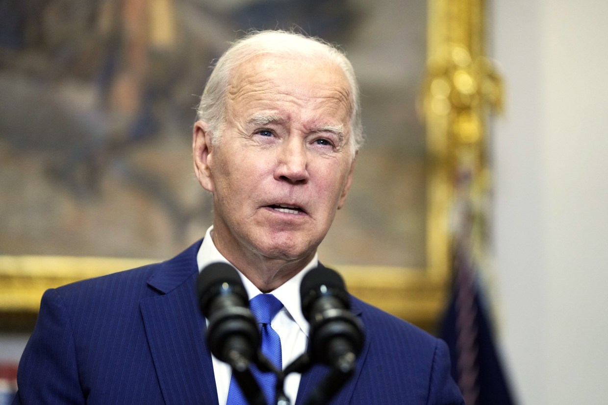 President Joe Biden speaks in the Roosevelt Room of the White House