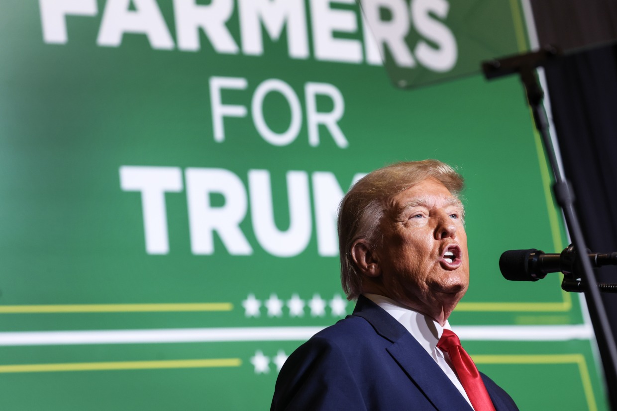 Former U.S. President Donald Trump speaks to supporters during a Farmers for Trump campaign event in Council Bluffs, Iowa on July 7, 2023. 