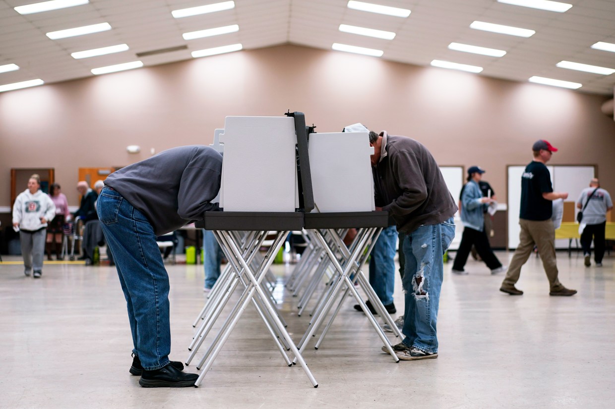 Voters fill out ballots in Wilmington, Ohio, on Nov. 7, 2023. 