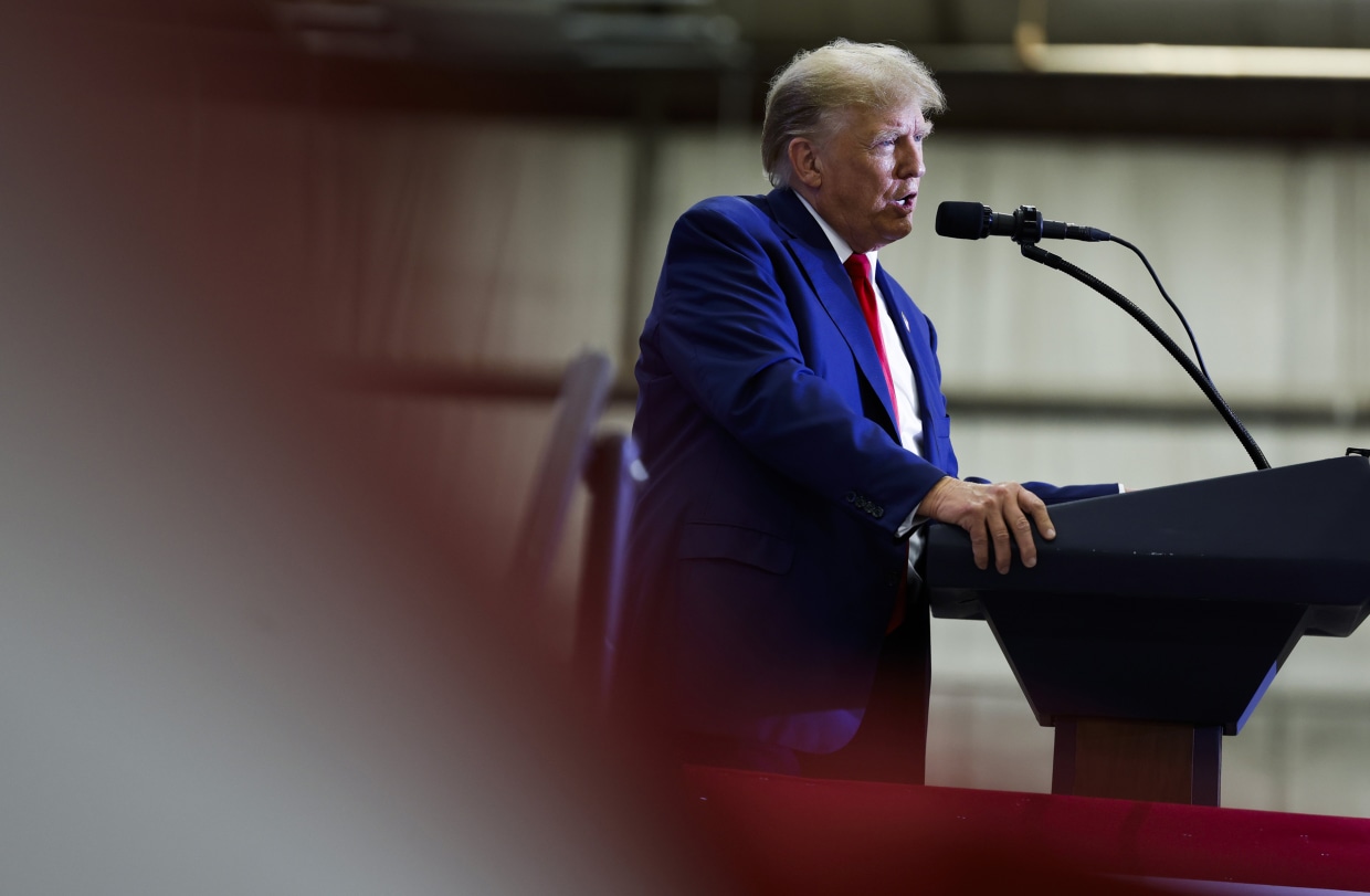 Donald Trump at a campaign rally in Mason City, Iowa