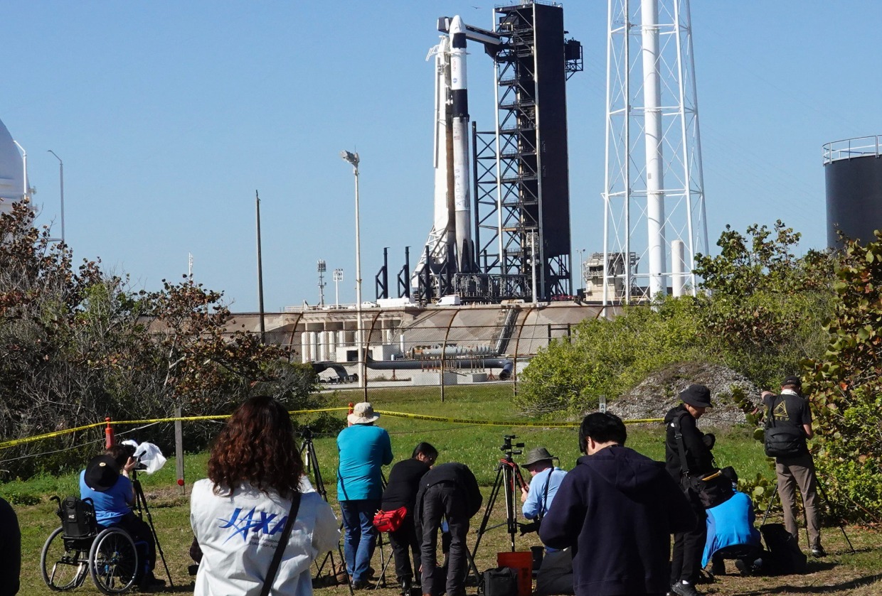 A SpaceX Falcon 9 rocket is prepared for launch at the Kennedy Space Center in Florida on Wednesday.