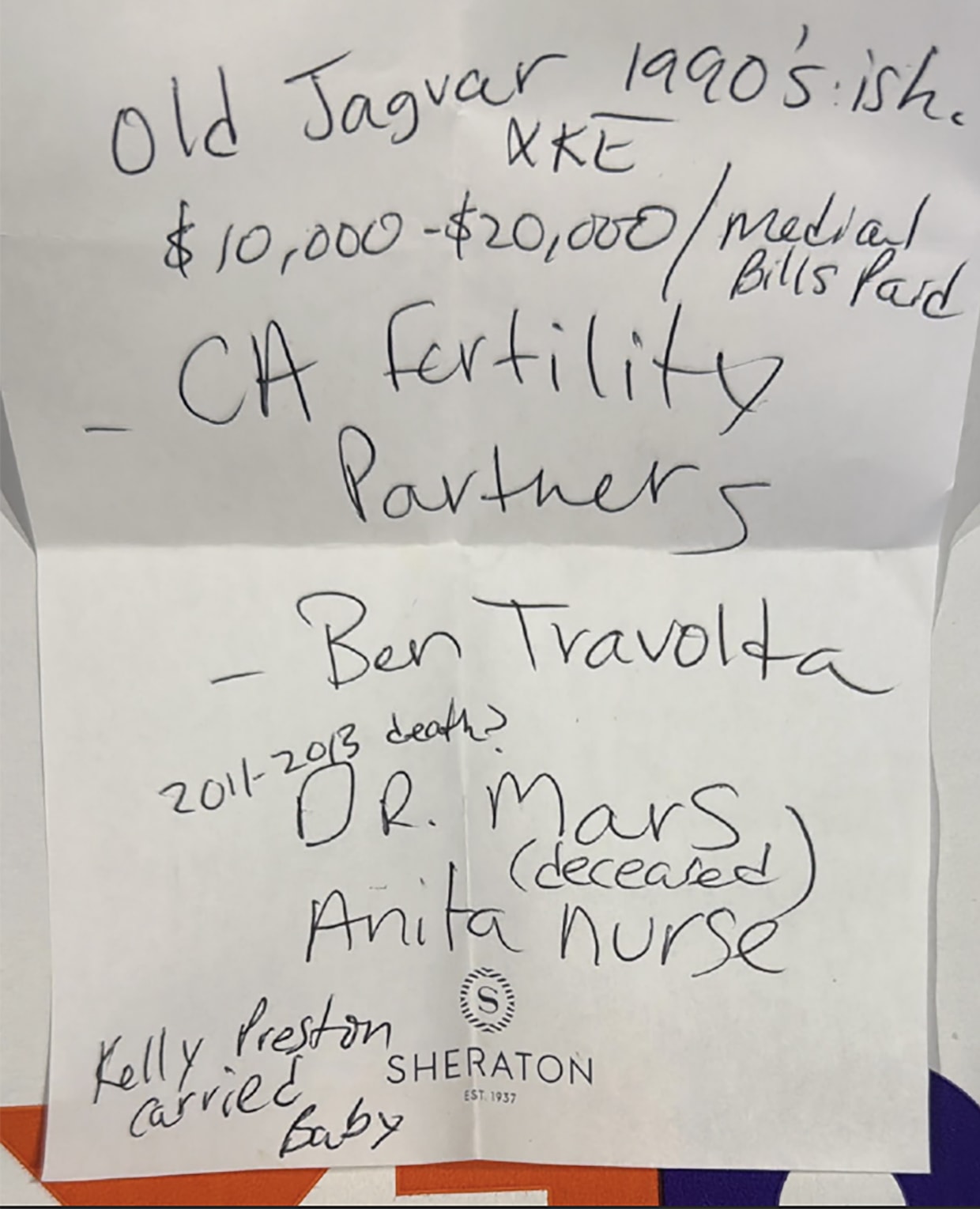A note detailing the supposed agreement between Travolta and Keough that served as evidence in the ongoing lawsuit.