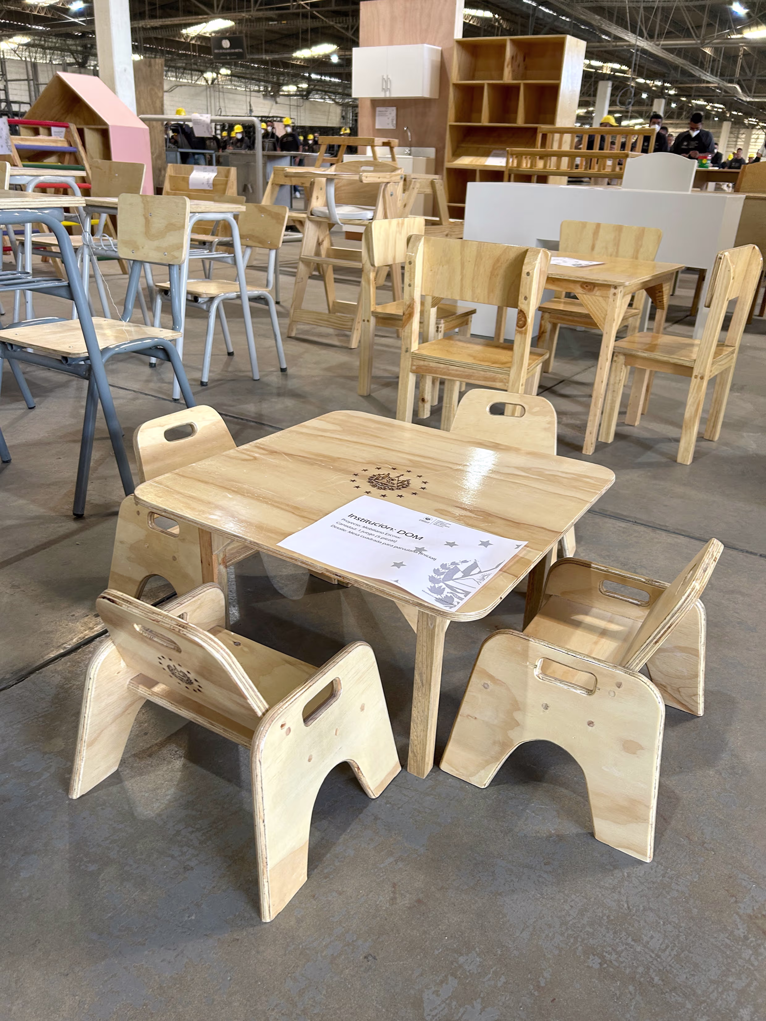 Woodwork created by inmates at the Centro Industrial prison in Santa Ana, El Salvador, in April 2025.