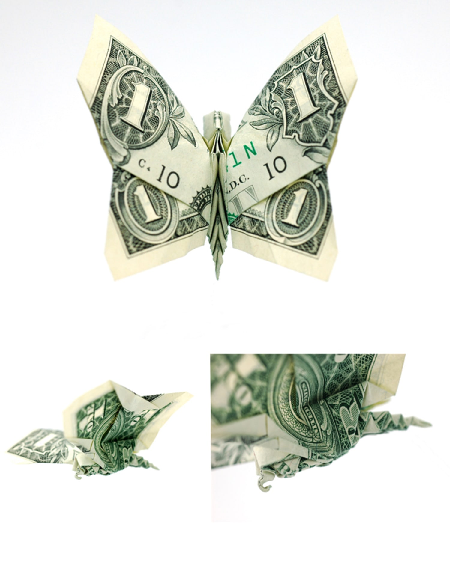 Складываем купюру. Оригами из денег. Поделки из доллара. Бабочка из купюры.