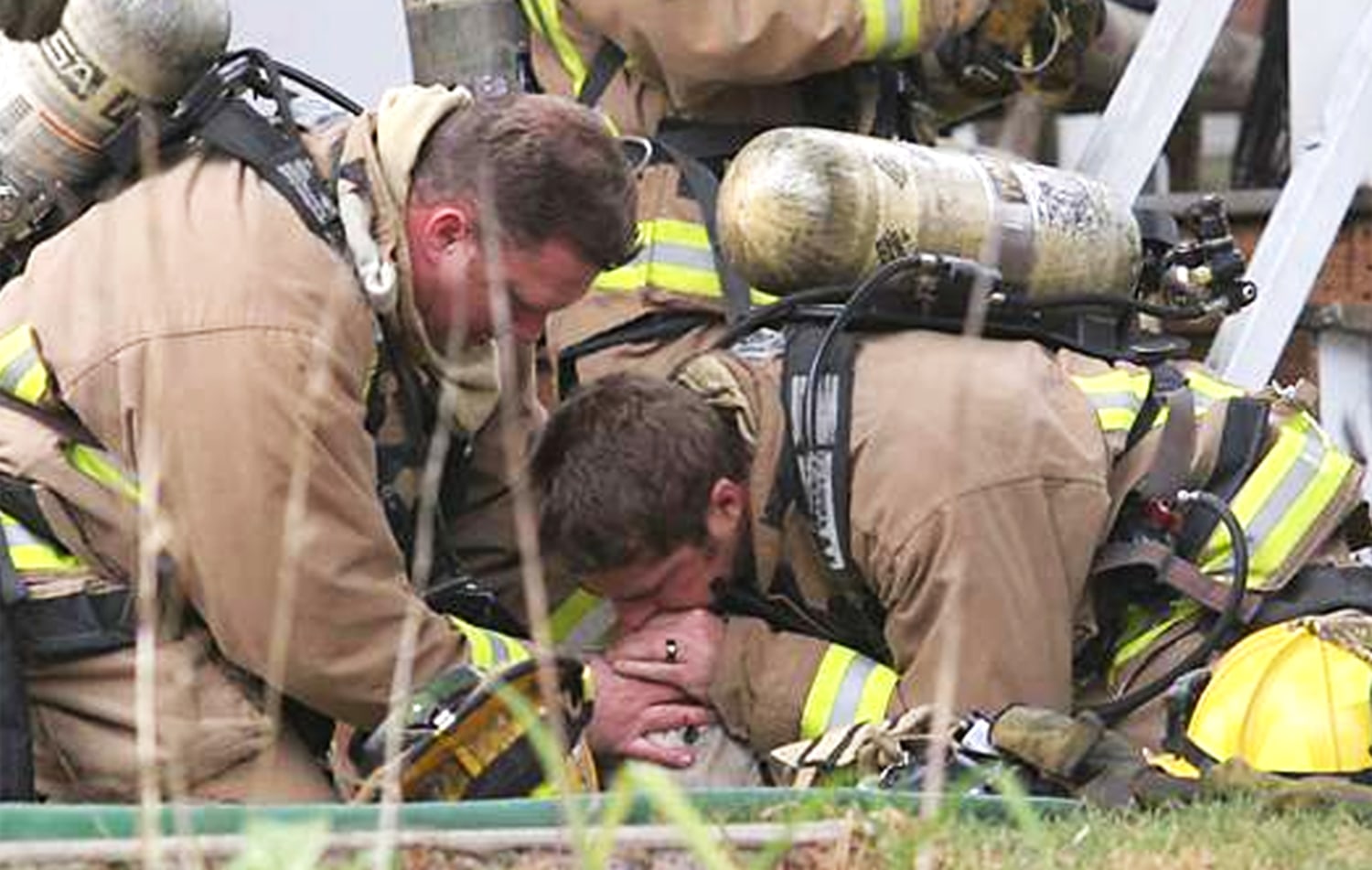 Firefighter revives dog, mouth to snout