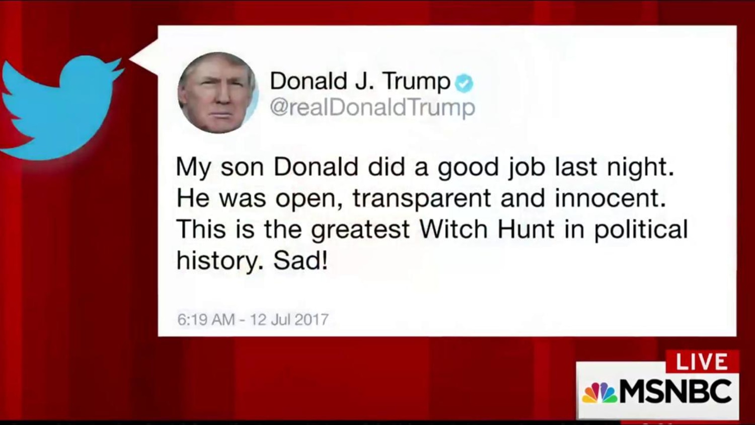 President Trump tweets: My son is innocent