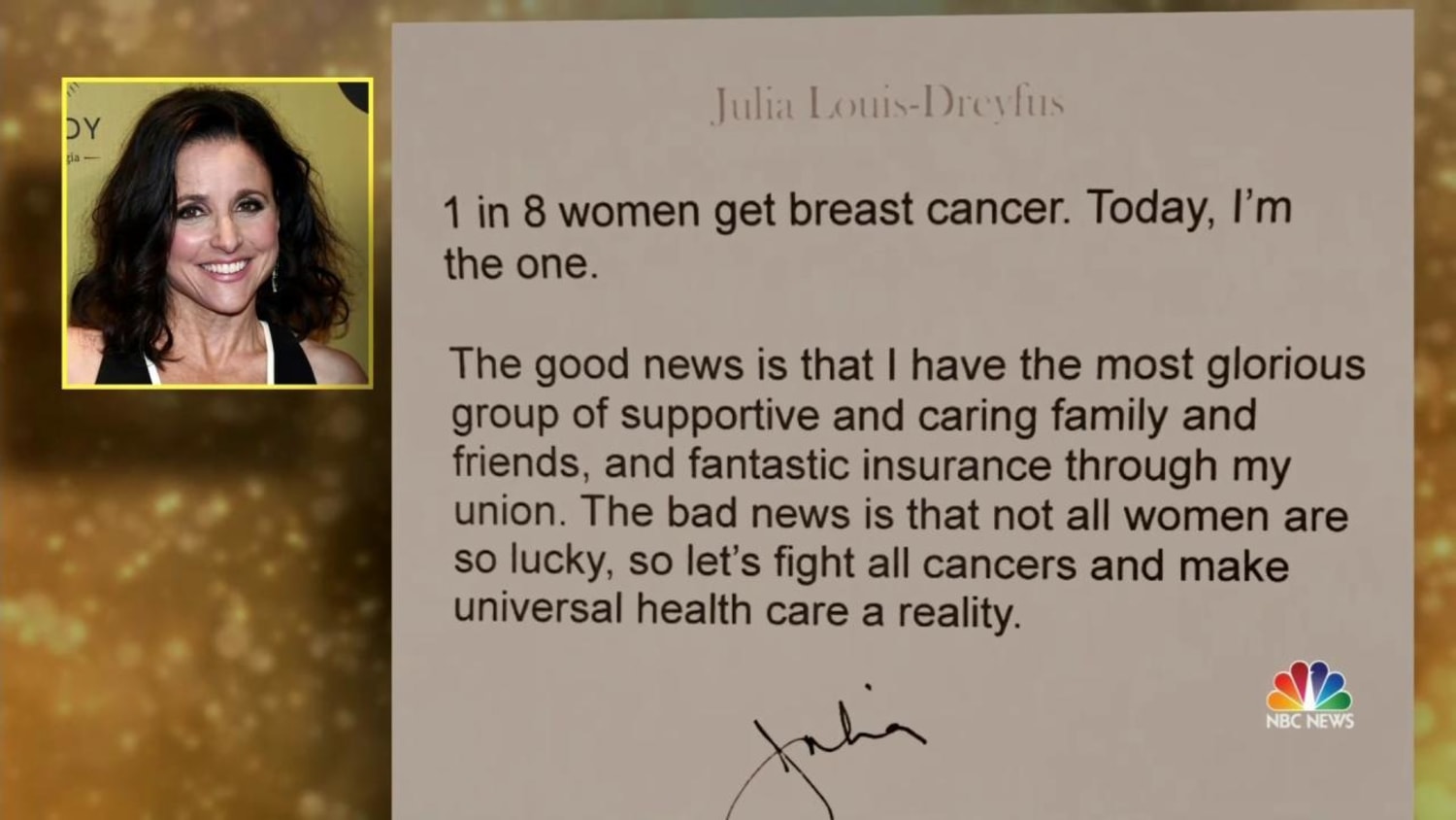 Actress Julia Louis Dreyfus Reveals She Has Breast Cancer