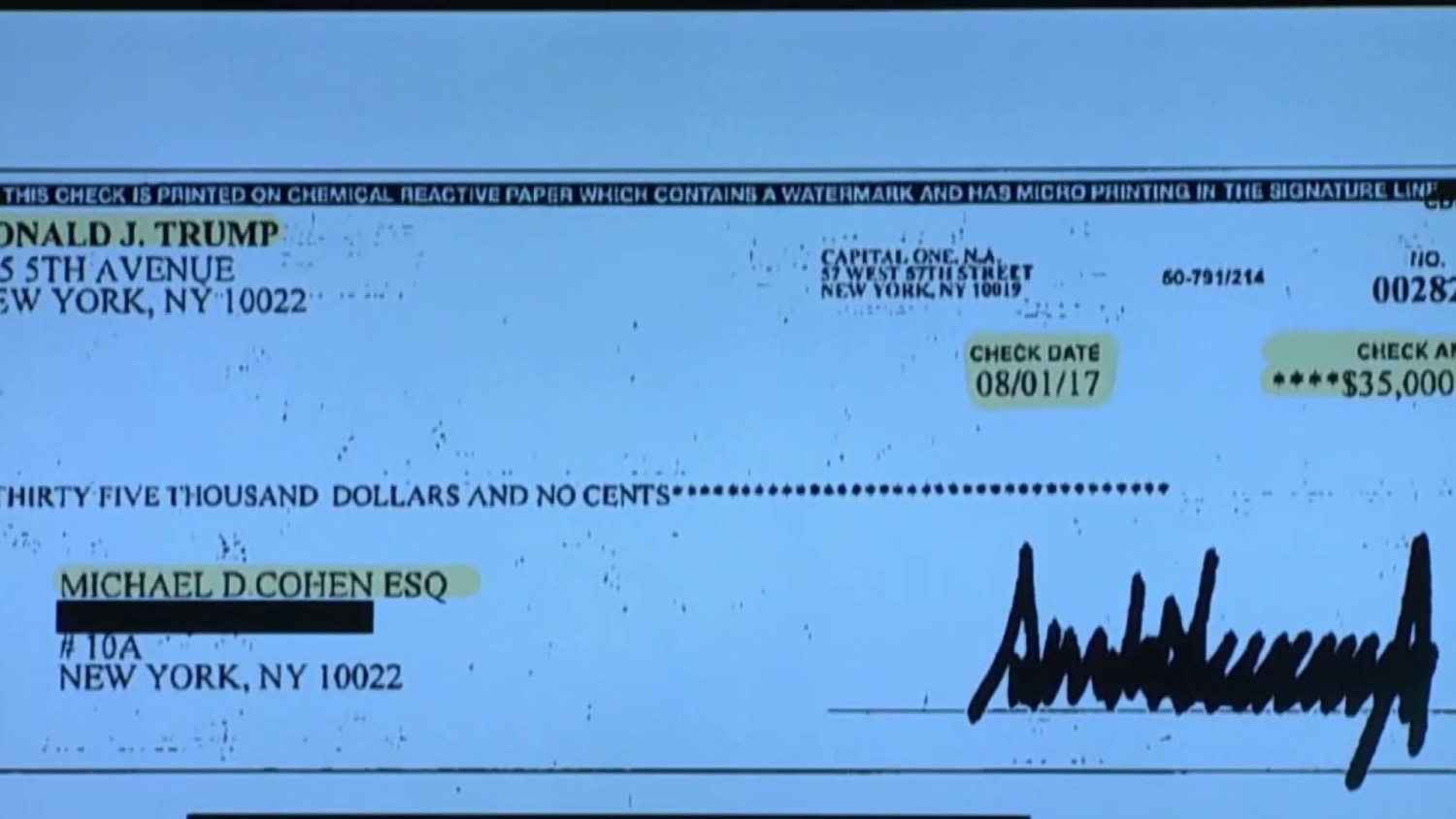 Michael Cohen reveals Stormy Daniels check with Trump's signature