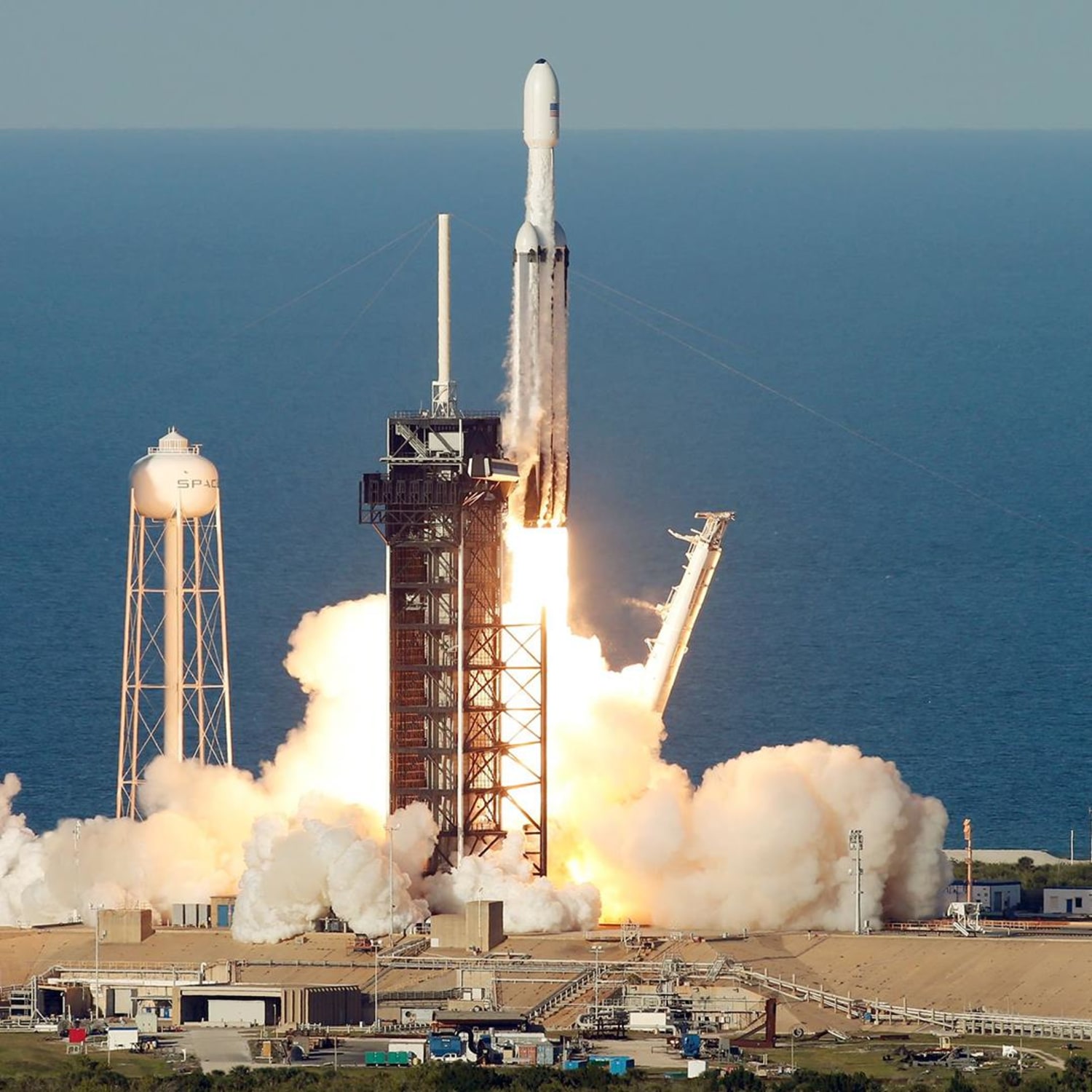 Spacex S Falcon Heavy Rocket Launches On First Commercial Flight<script async src=