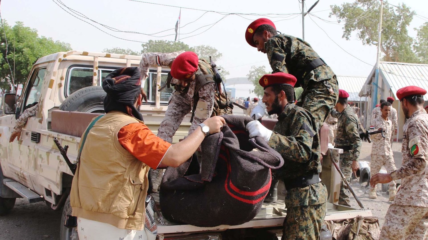 Scene of devastation moments after missile hits military parade in Yemen