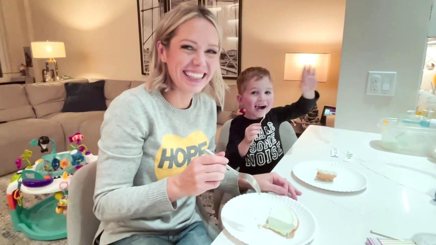 Dylan Dreyer and son Calvin make Jell-O pie for her husband’s birthday