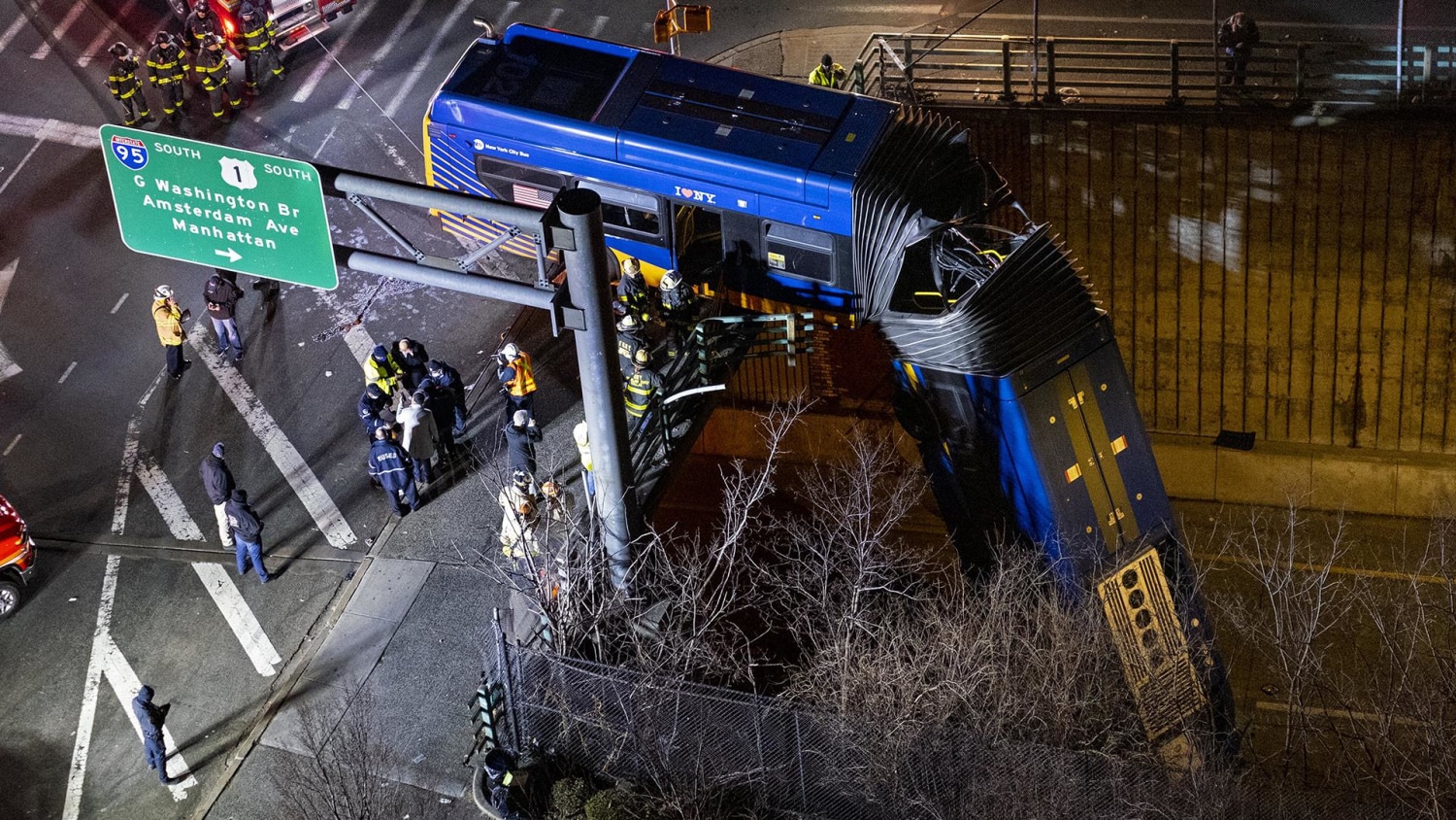 Several cars struck by MTA bus, stacked on top of each other in