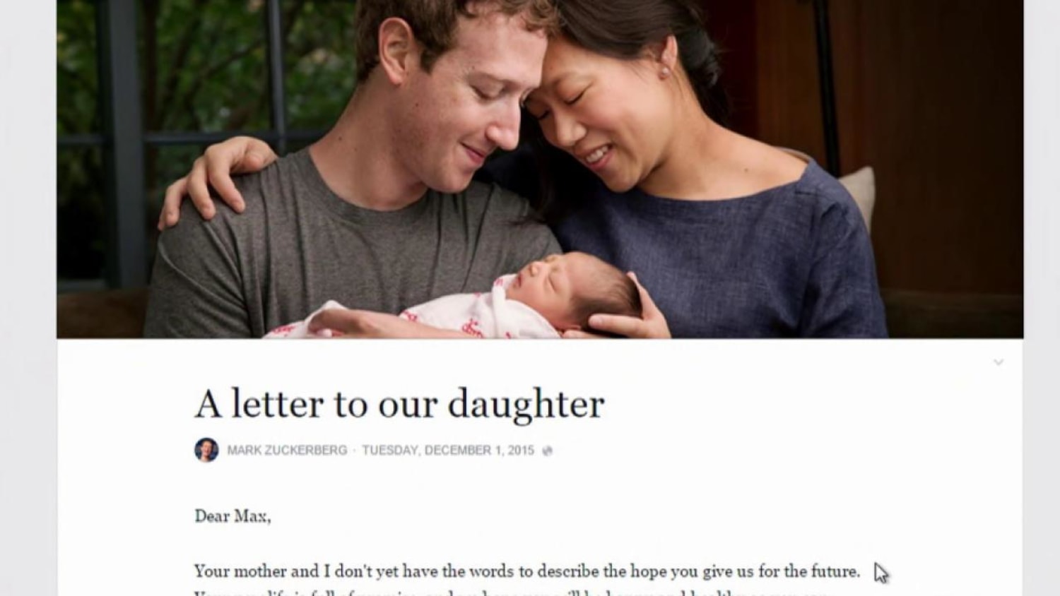 Mark Zuckerberg and Priscilla Chan announce baby girl – and $45