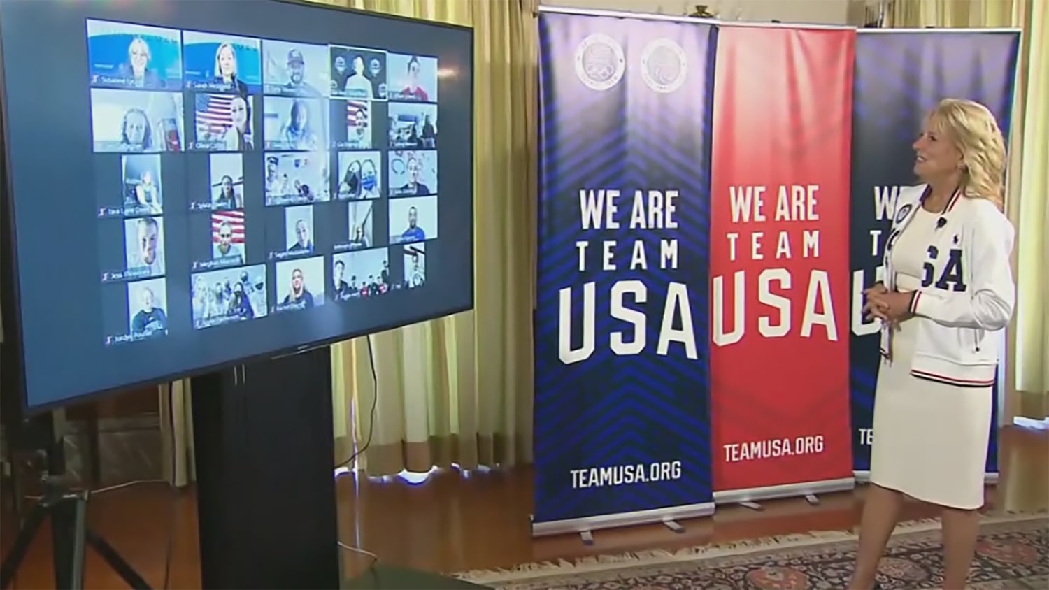 First Lady Jill Biden Meets Team USA Virtually at Tokyo Olympics