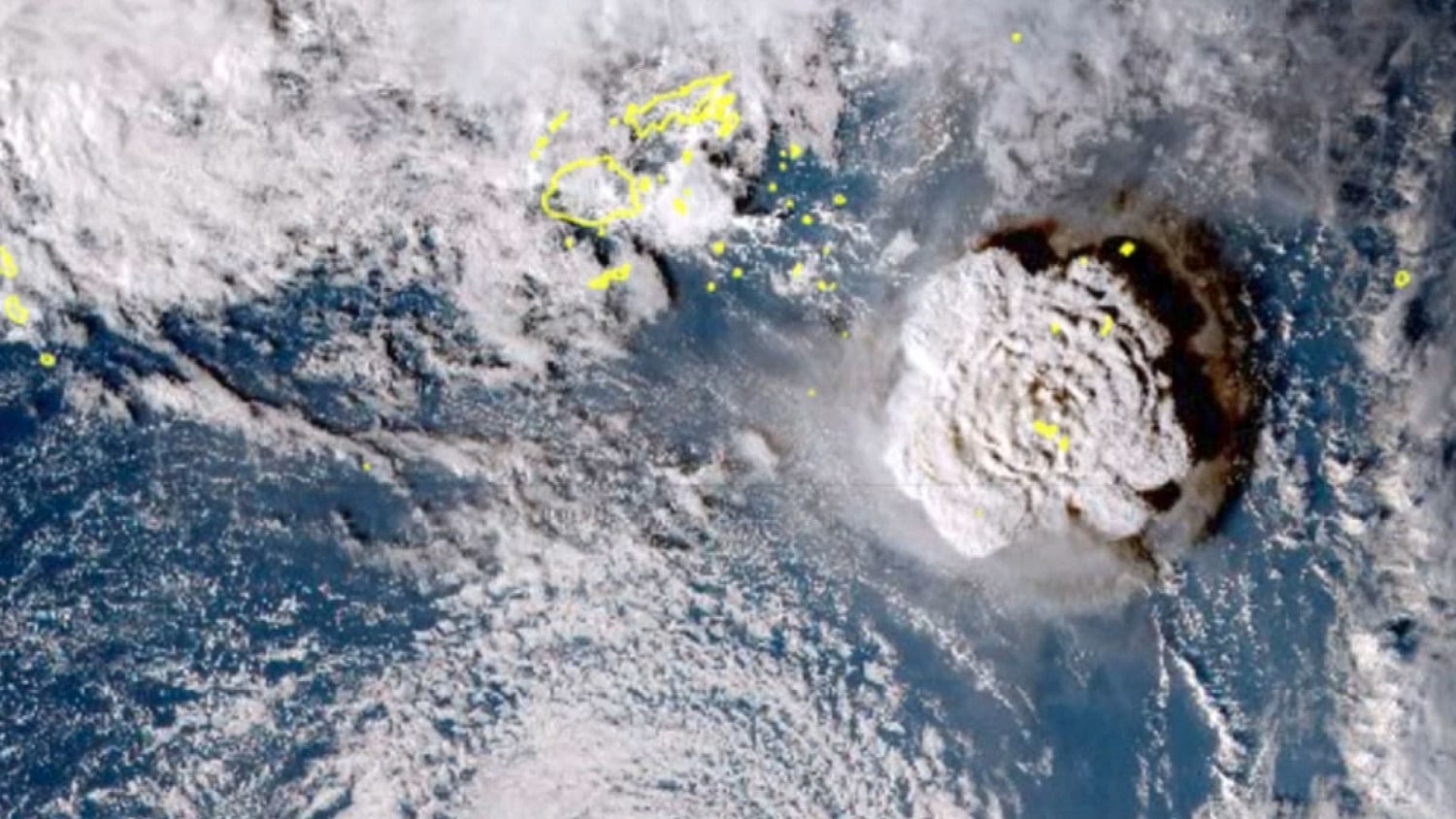 Giant Pacific volcano sparking tsunami captured in satellite pictures