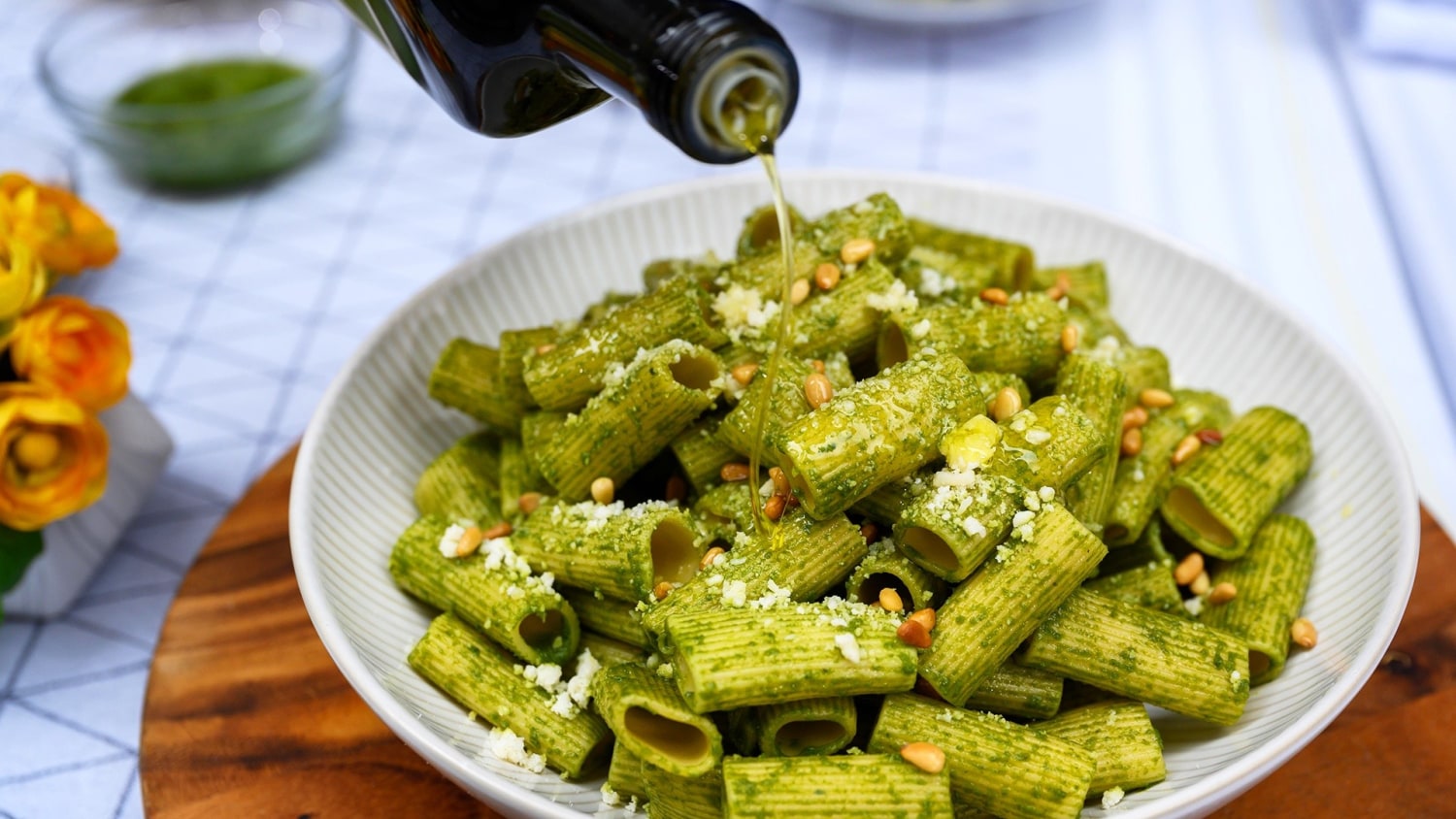 Anthony Scotto shares how to make pesto pasta, cheeseboard