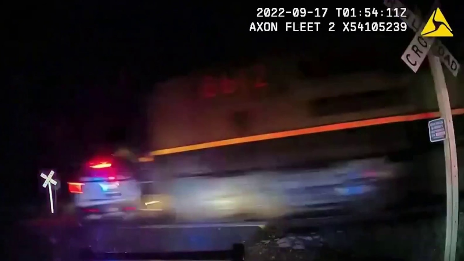 Video shows train hitting Colorado police car with suspect inside