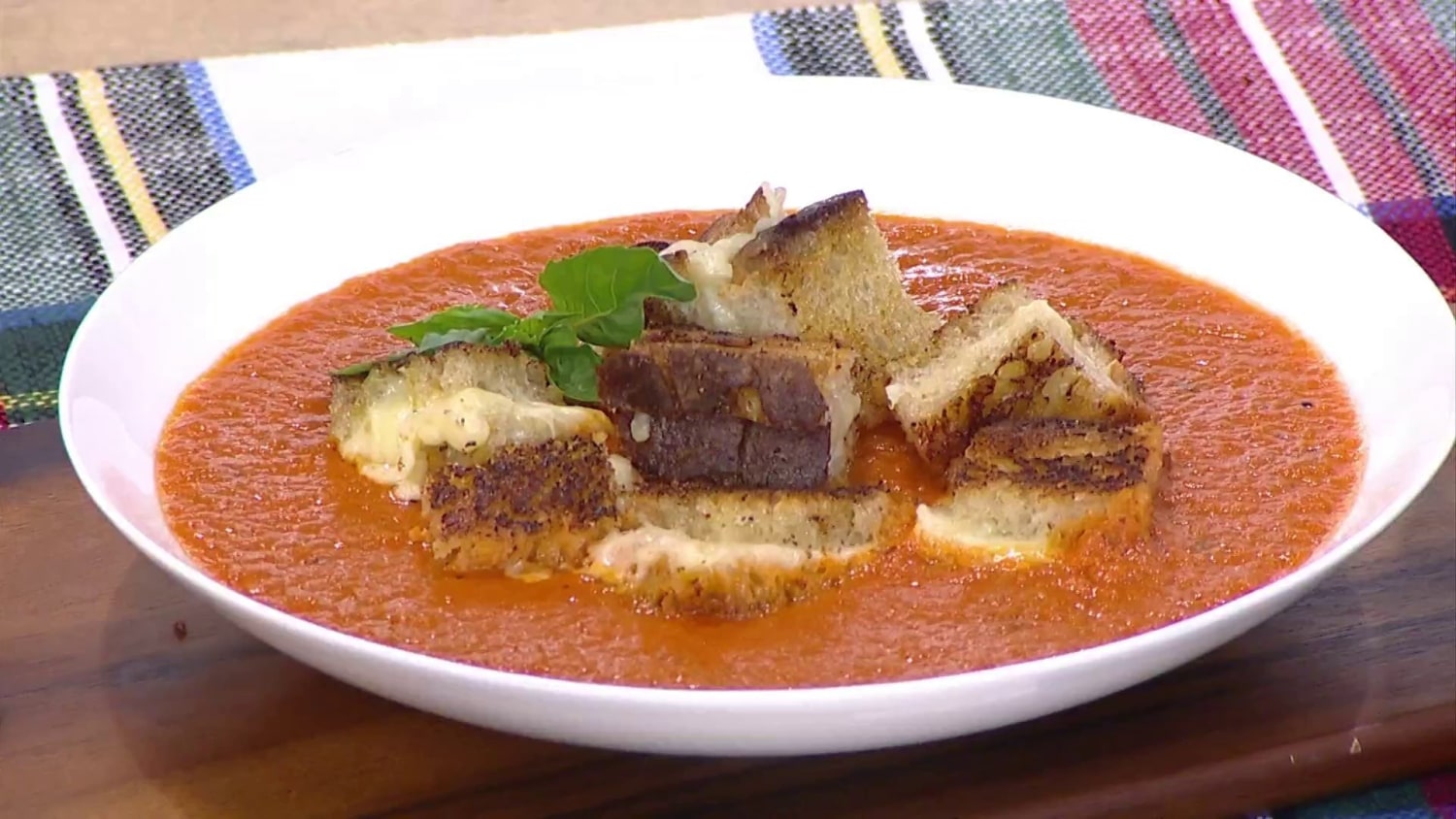 Fresh Tomato Soup with Grilled Cheese Croutons