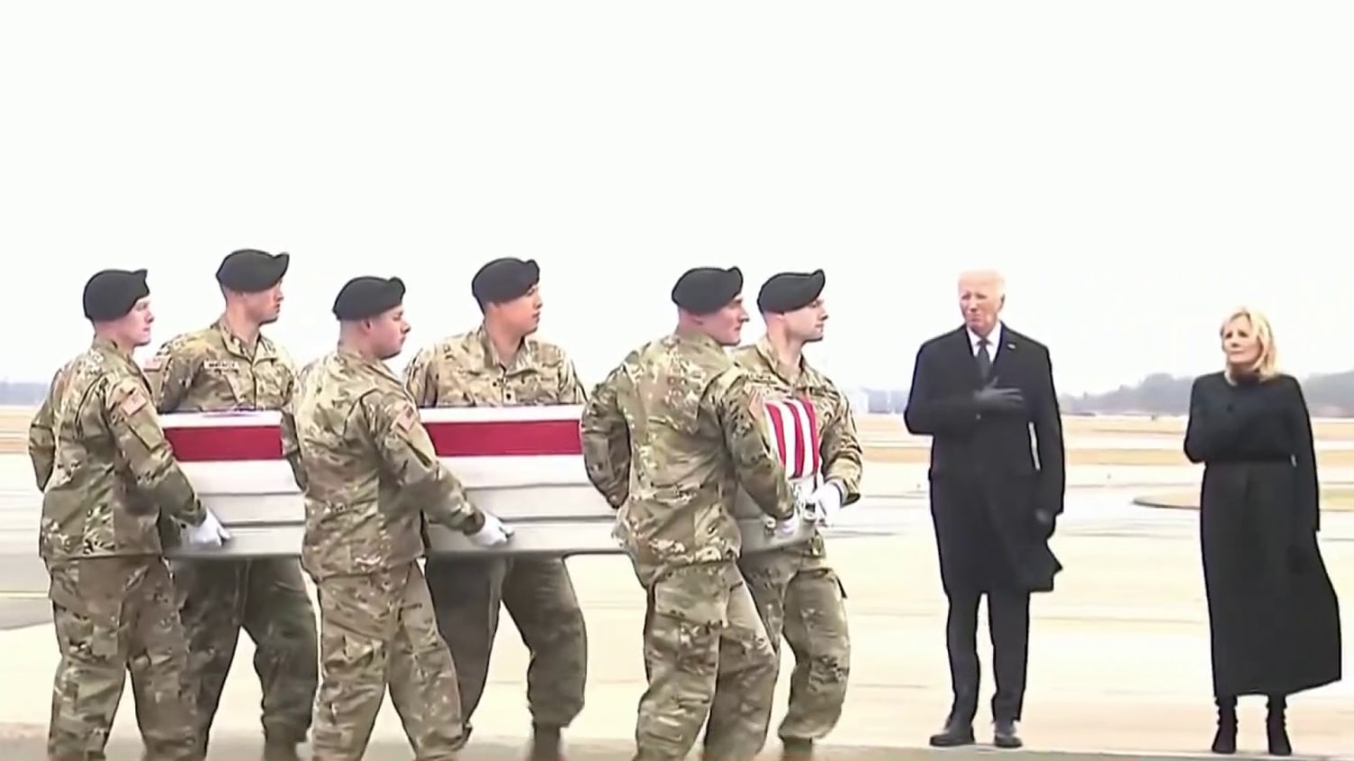 Biden attends dignified transfer for fallen soldiers killed in Jordan