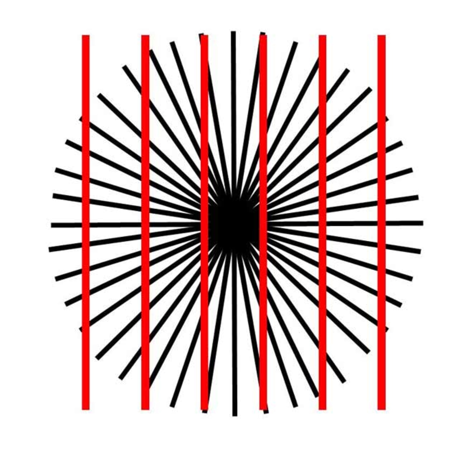 A) Hering illusion. Straight lines appear to be curved outwards