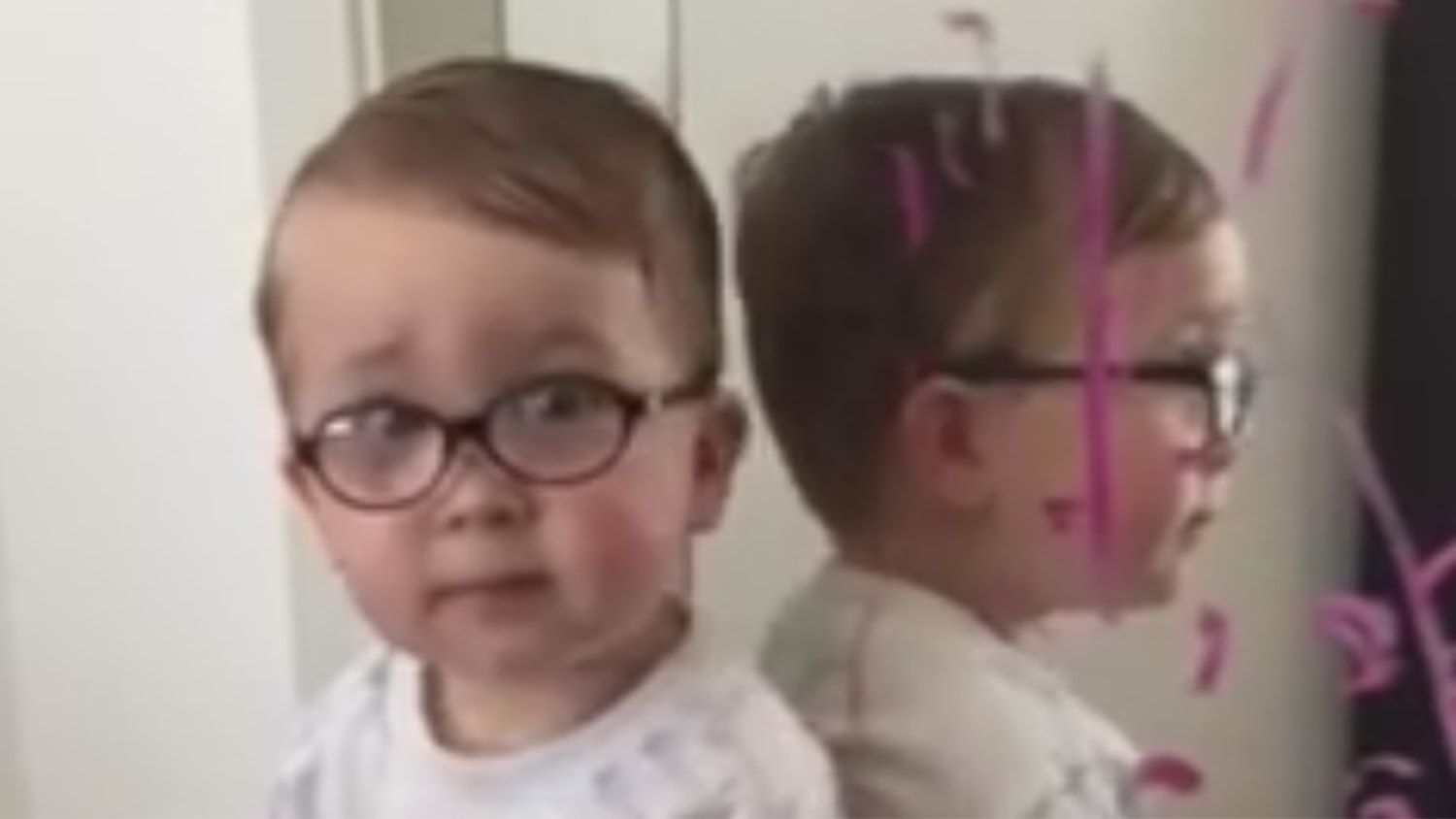 'It was Batman!' Watch this adorable little boy claim superhero drew on  mom's mirror