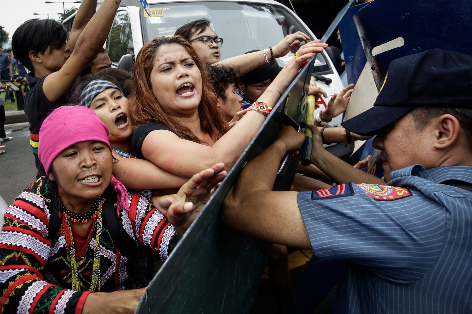 Philippine police van rams protesters in front of US Embassy