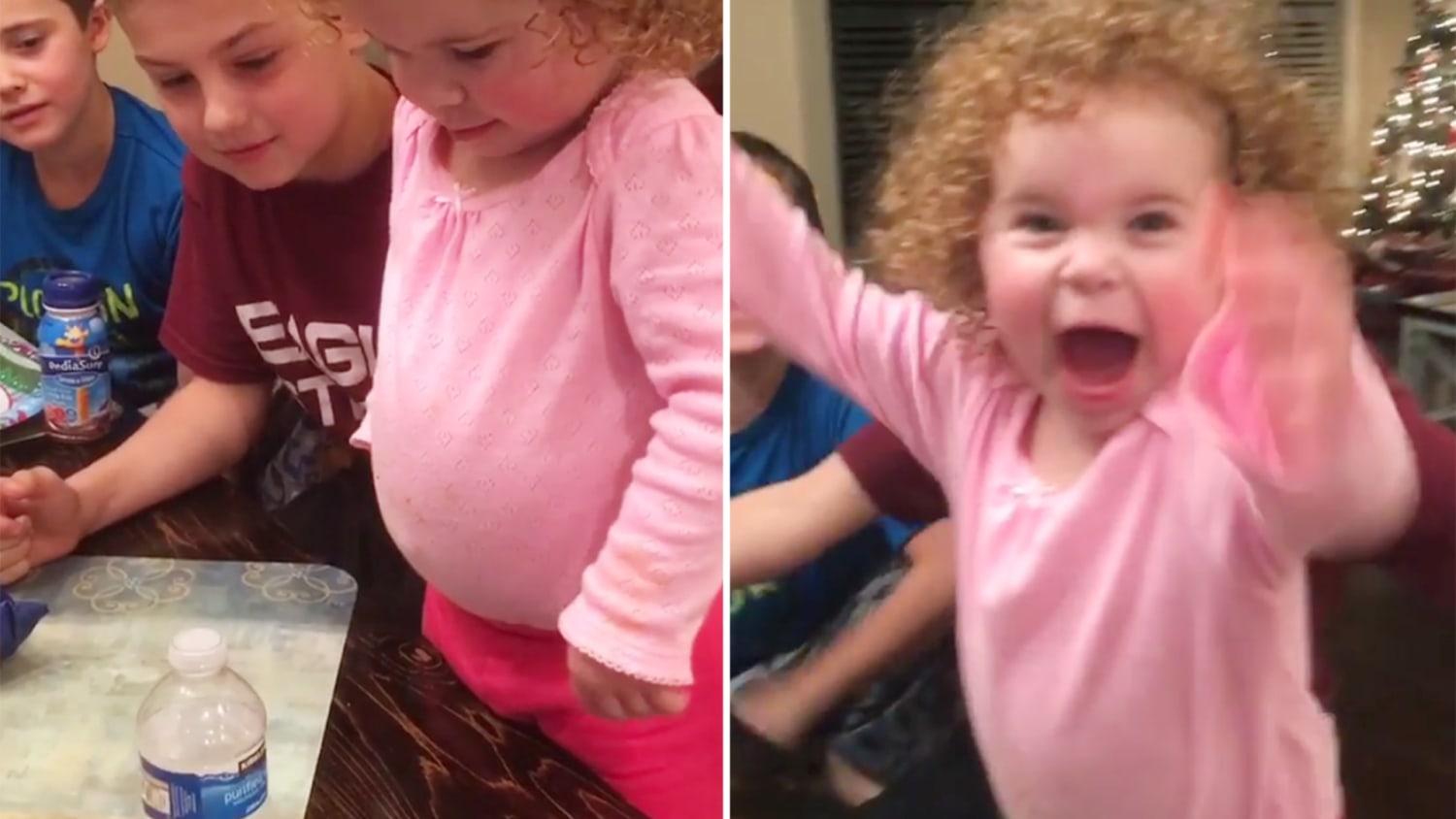 Toddler flips water bottle and does a victory dab: See her