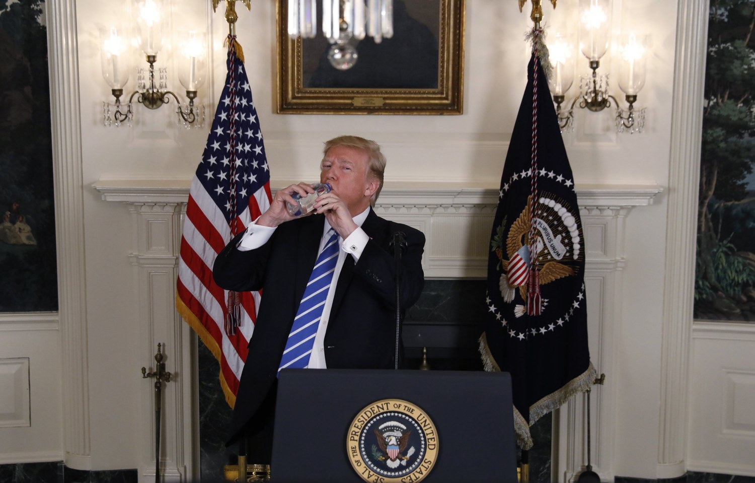Trump has awkward water bottle moment on TV