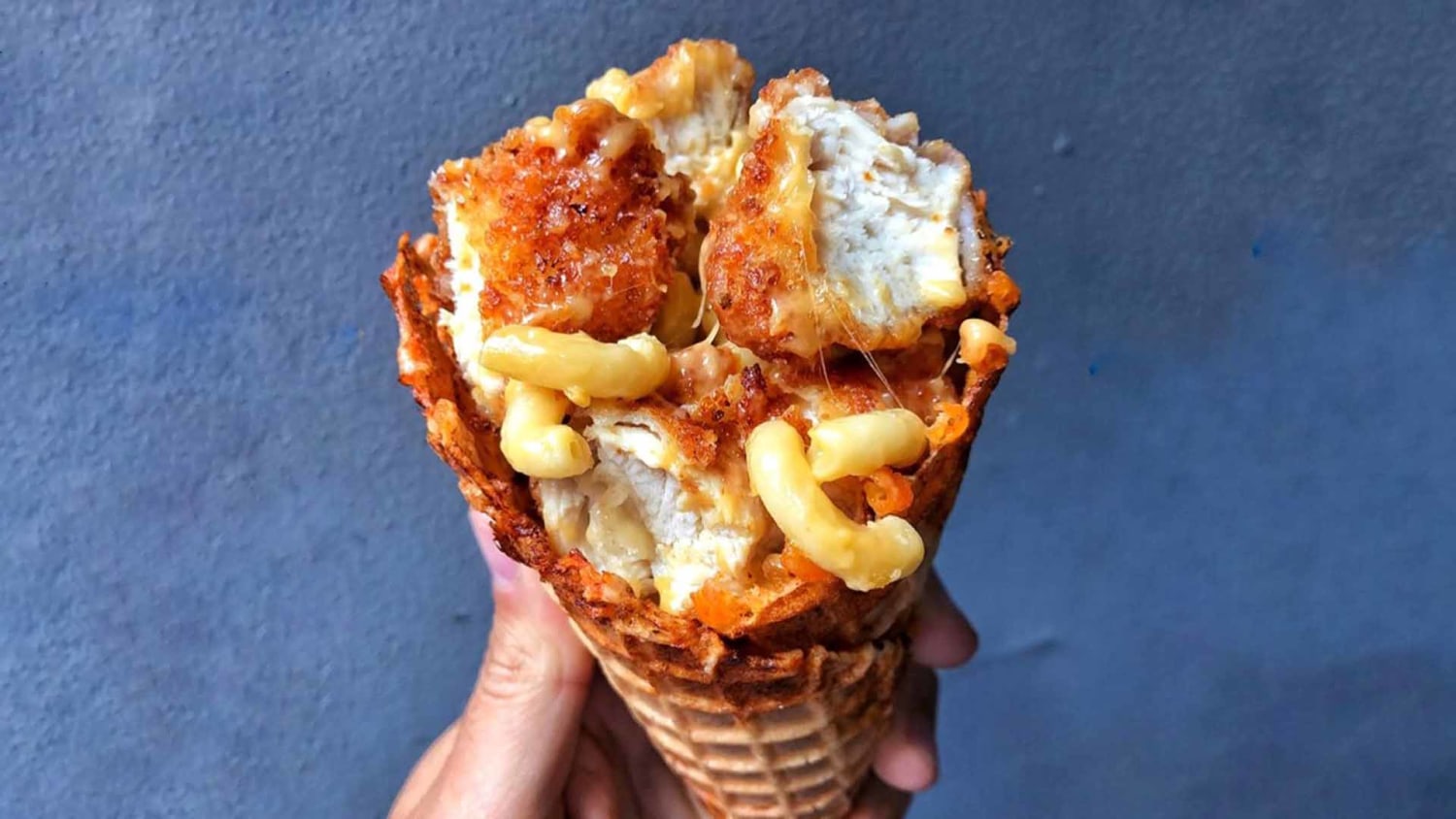 Fried chicken waffle cones at Chick'nCone in New York City