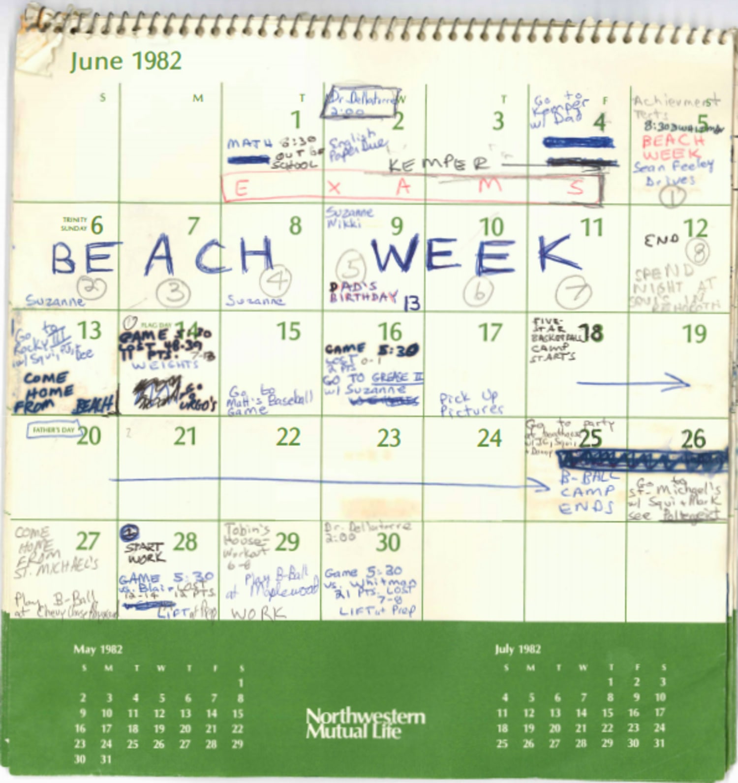 See Brett Kavanaugh's 1982 summer calendar, the time of Christine