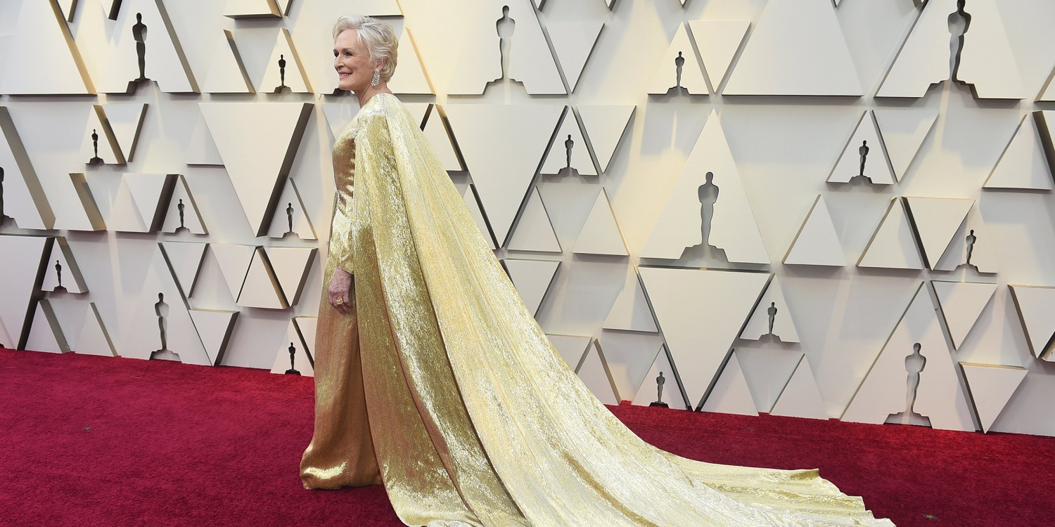 glenn close 2025 golden globes dress Close's Oscars gown had 4 million beads and weighed 42 pounds mocha