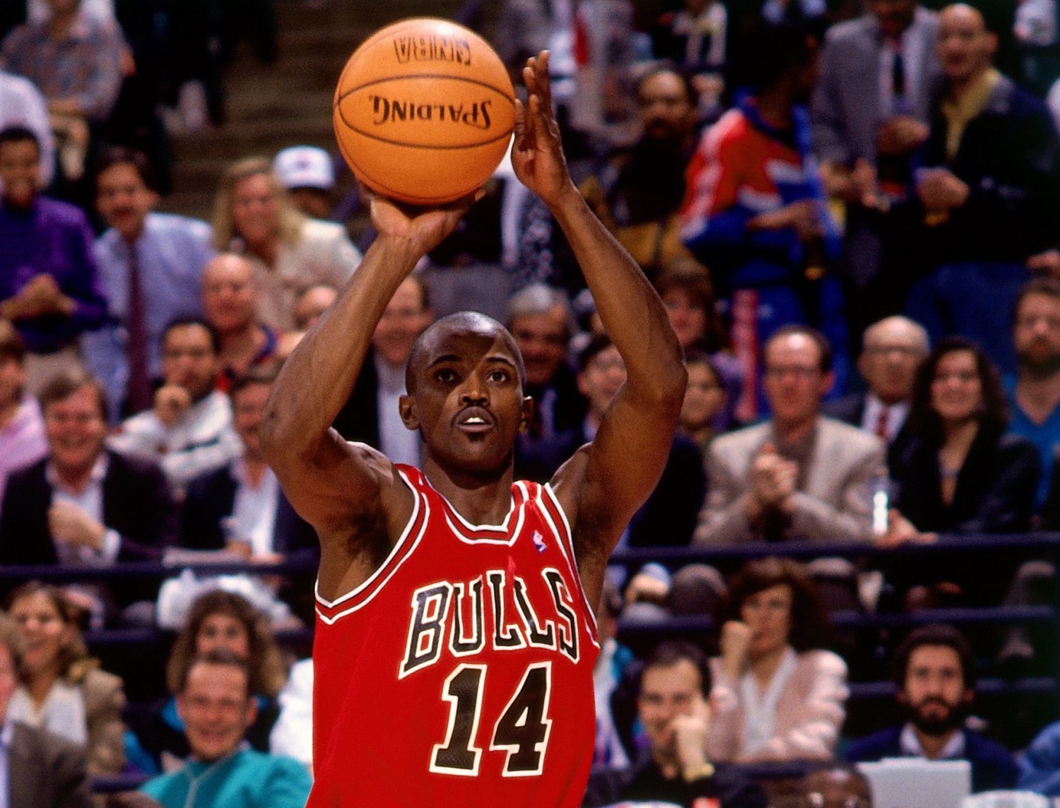 News Photo : Michael Jordan of the Chicago Bulls looks on