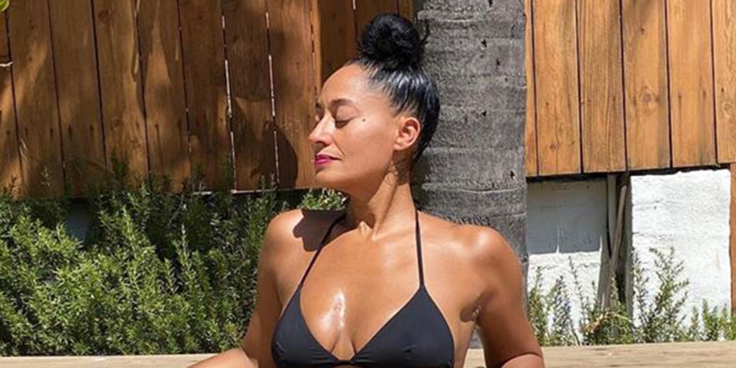 Tracee Ellis Ross 47 poses in black string bikini on Instagram