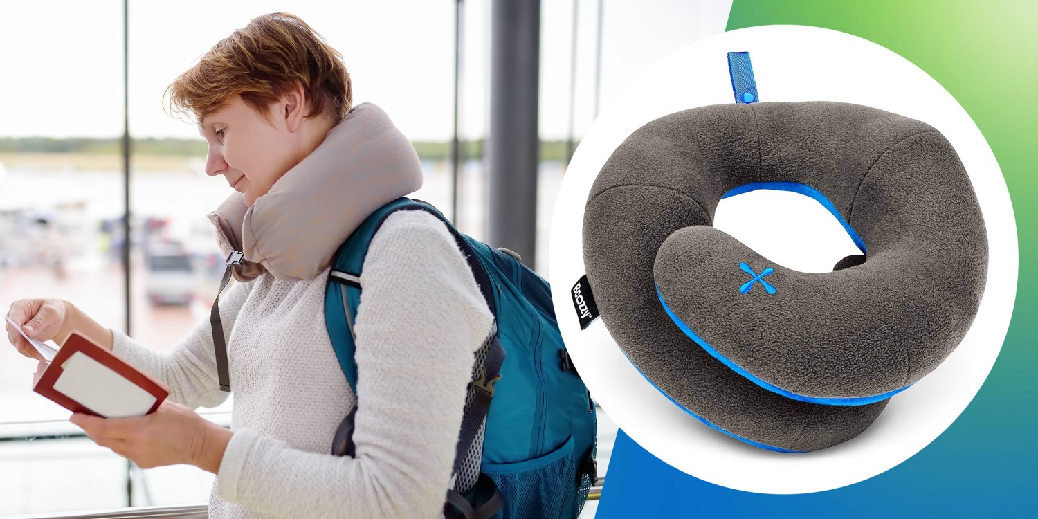 INFLATABLE TRAVEL NECK PILLOW Soft FLIGHT REST/SUPPORT CUSHION HEAD & NECK 