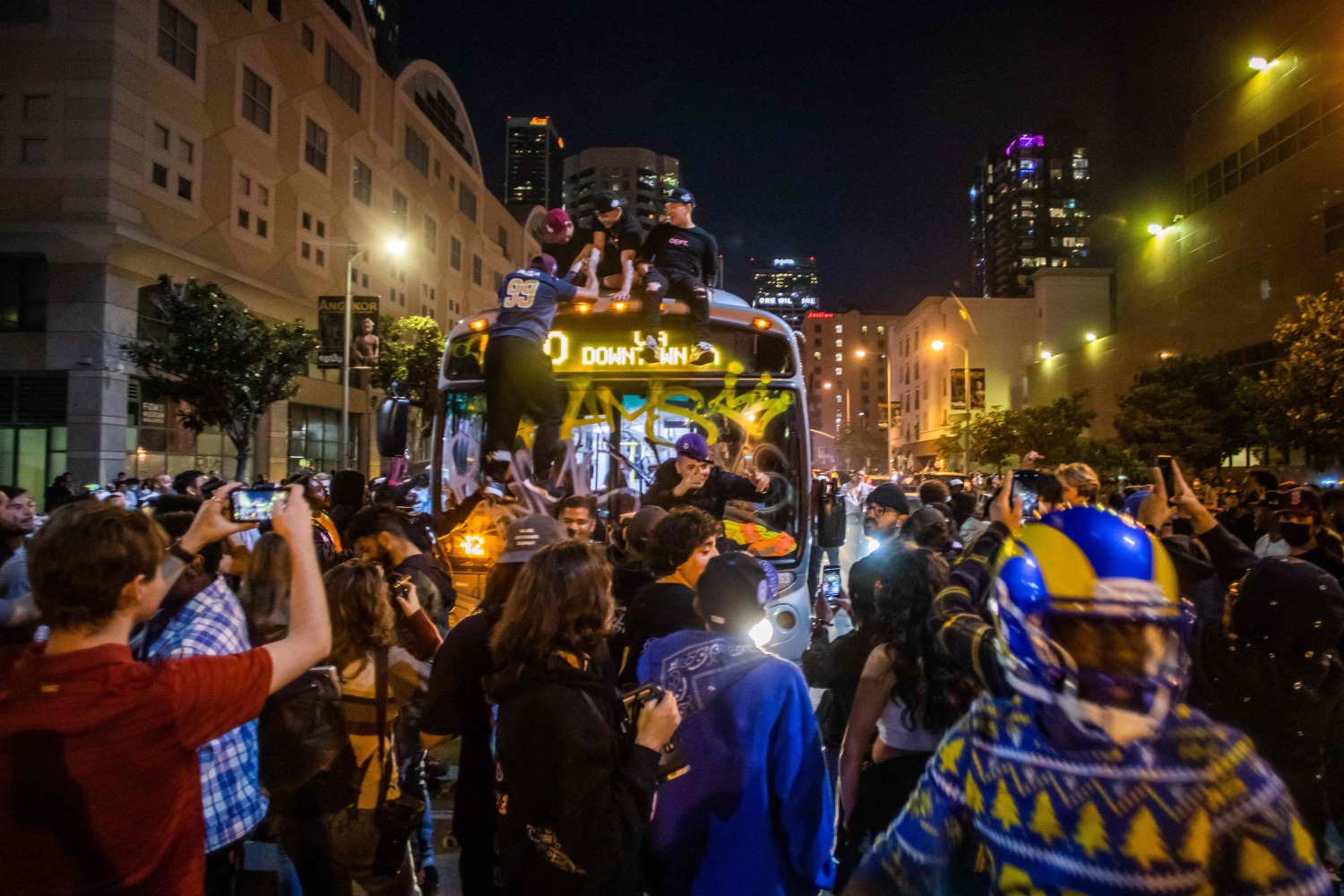 The Party Spills Into The Streets As People Celebrate Super Bowl