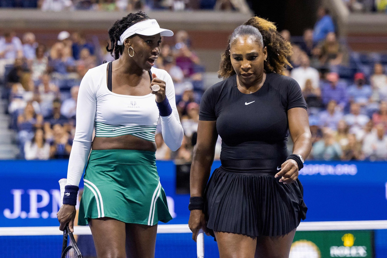 Serena and Venus Williams overpowered in doubles play at U.S. Open