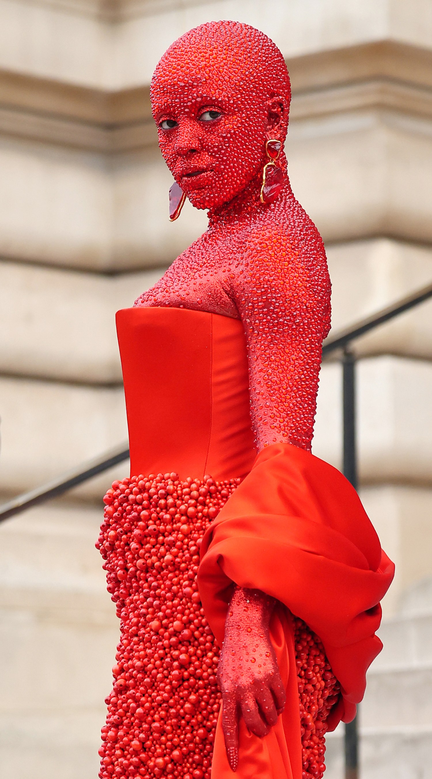 Doja Cat Wears Red Crystals for Schiaparelli Show At Paris Fashion