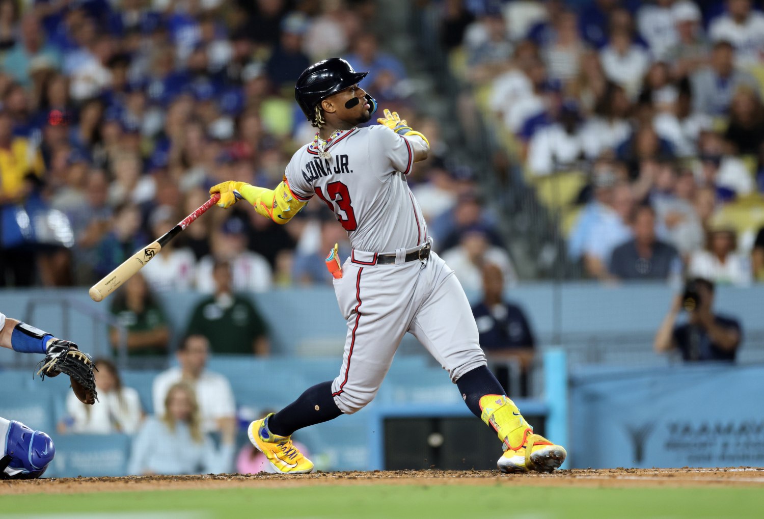 Braves outfielder Ronald Acuña Jr. goes from first to third on a 