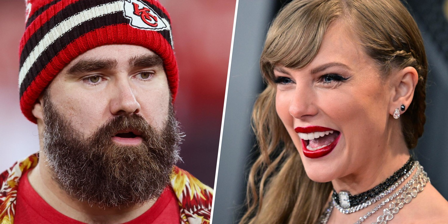 See Jason Kelce Greet Taylor Swift With Hug At Super Bowl