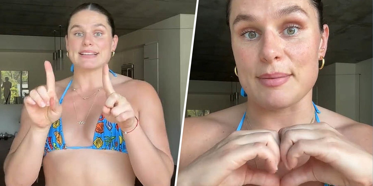 Ilona Maher in a string bikini speaking about body confidence after Dancing with the Stars