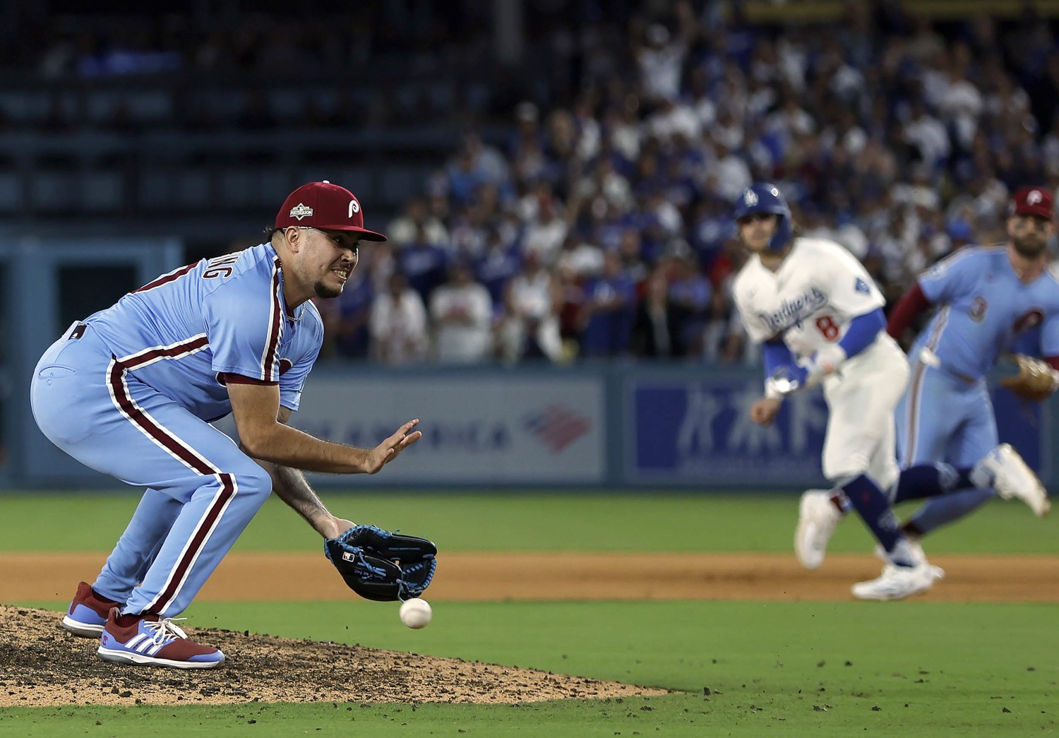 Phillies Pitcher Orion Kerkering Commits Error to End Playoff Game Against  Dodgers