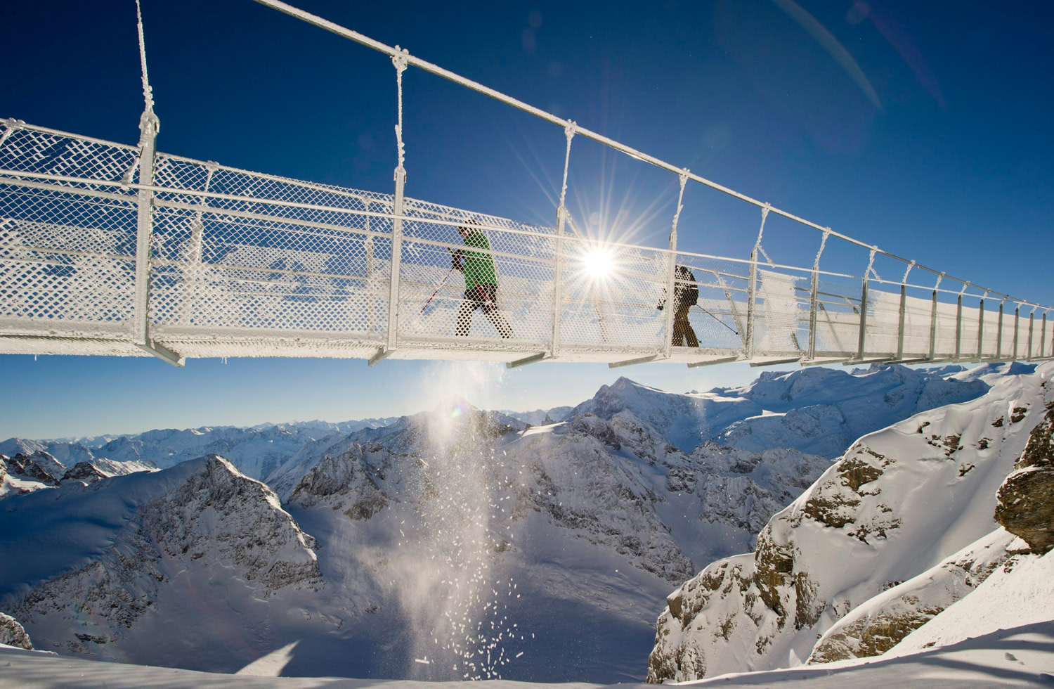 Icy rope bridge offers chilling views of the Alps
