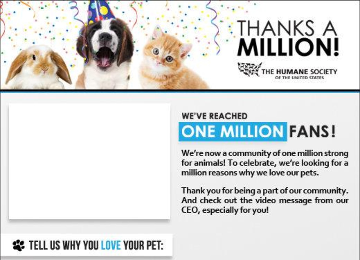 Humane Society reaches 1 million Facebook fans