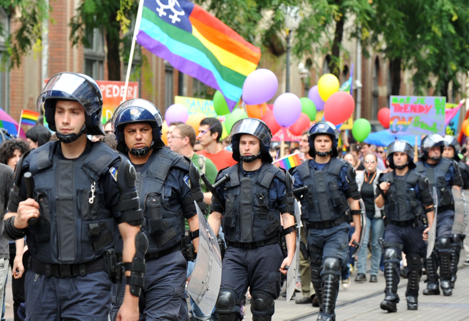 US military members march in full uniform at San Diego gay pride